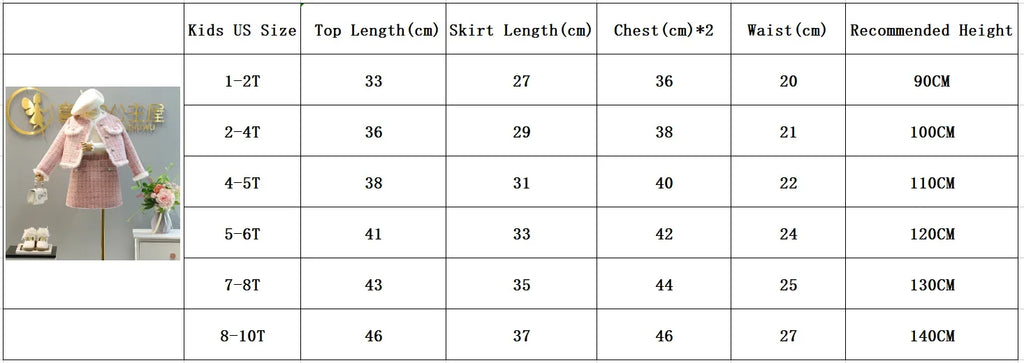 Kids 2Pcs Tweed Clothes Sets Girl Fashion Spring Winter Children Suits for 1-10Ys Elegant Sweet Outfit Kids Clothes