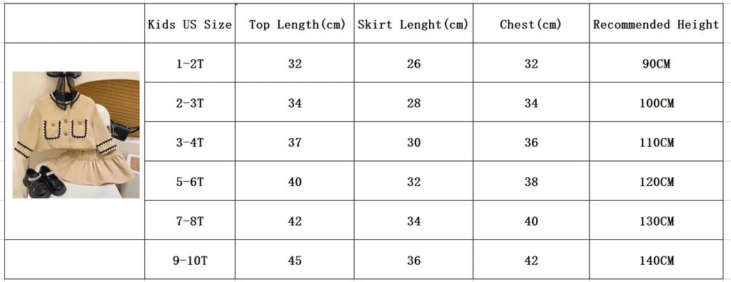 Kids 2Pcs Tweed Clothes Sets Girl Fashion Spring Winter Children Suits for 1-10Ys Elegant Sweet Outfit Kids Clothes