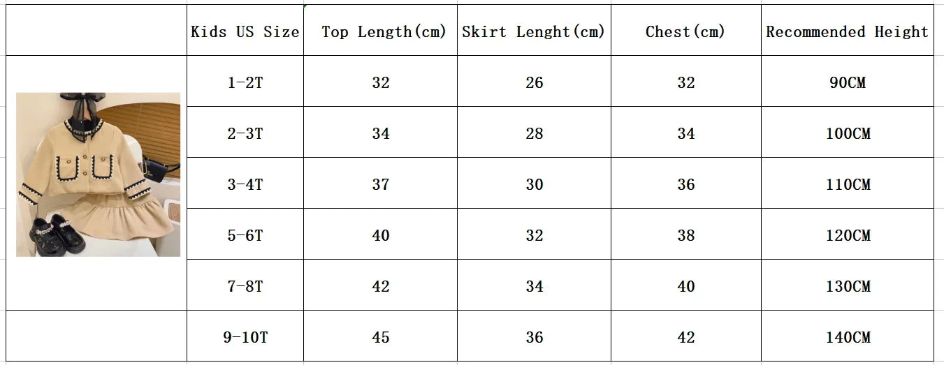 Kids 2Pcs Tweed Clothes Sets Girl Fashion Spring Winter Children Suits for 1-10Ys Elegant Sweet Outfit Kids Clothes