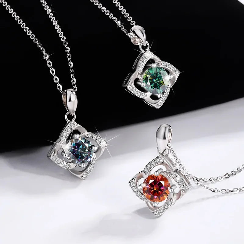 s925 sterling silver four-leaf clover necklace, silver pendant, Moissanite necklace, classic for women