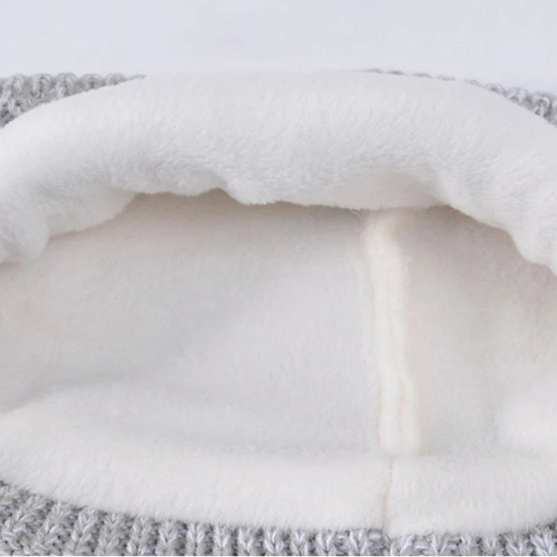 3Pcs Winter Kids Hat Set for Girls Boys Warm Knitted Children Beanie Scarf Gloves Fleece Lining Pompom Children Cap 4-10Y