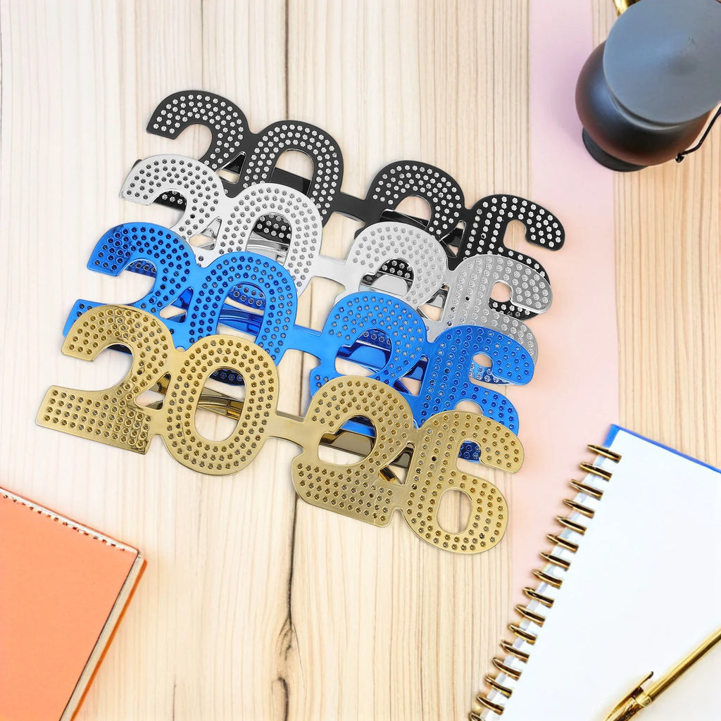 4Pcs 2026 Glitter Eyeglasses Number Party Glasses New Year Eve Photo Booth Props Fun Celebration Eyewear New Year Eve Glasses