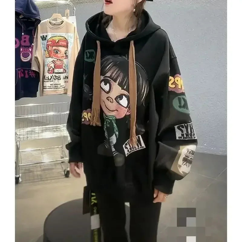 Hoody Extra Large 2025 New Medium To Long Size Cartoon Cute Girl Fleeces Hooded Women Hoodie Autumn Sweater Loose Top Sweatshirt