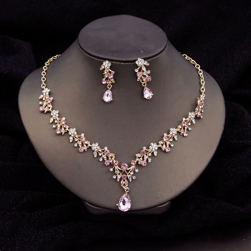 Gorgeous Crystal Fashion Jewelry Sets for Women Luxury Choker Necklace Earrings Prom Wedding Dress Bridal Necklace Sets