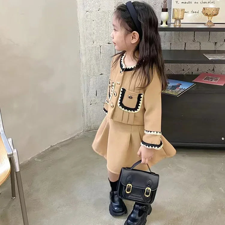 Kids 2Pcs Tweed Clothes Sets Girl Fashion Spring Winter Children Suits for 1-10Ys Elegant Sweet Outfit Kids Clothes