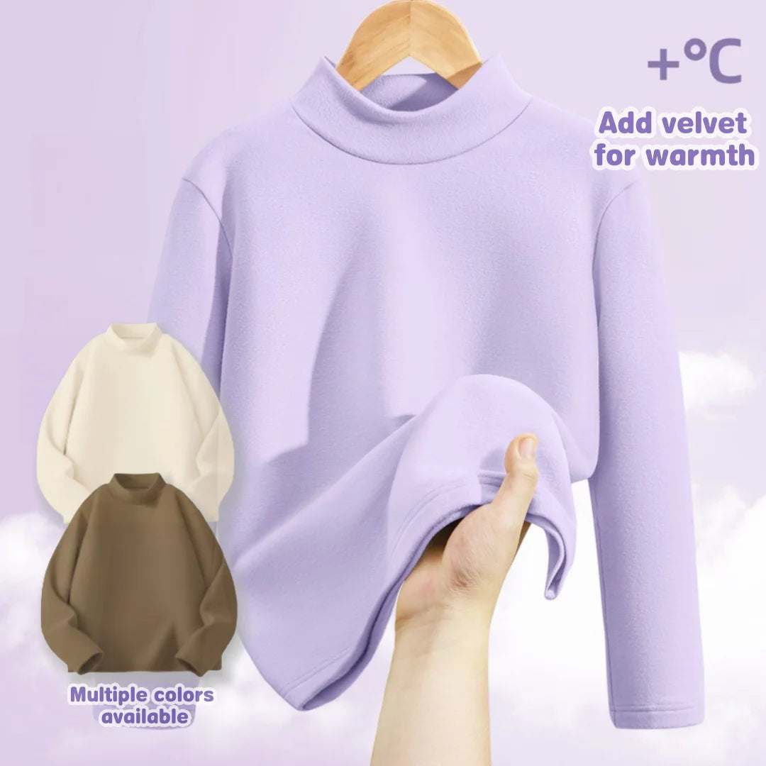 Kids High-necked Pullover Hoodies Autumn Winter Warm-keeping T-shirt Soft Comfortable Base T-shirt Boys Girls Windproof Hoodies