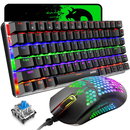 80% Mechanical Gaming Keyboard and Mouse Mousepad &Rainbow Backlit 12000 DPI Lightweight Gaming Mouse with Honeycomb Shell Set