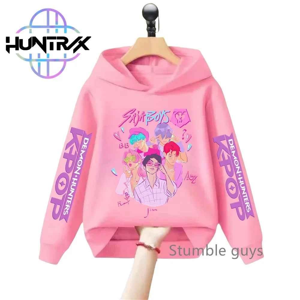 3-12Y Kids Hoodie KPop Demon Hunters Spring Autumn Sportswear Warm Print Casual Fashion Boys Clothes Girls