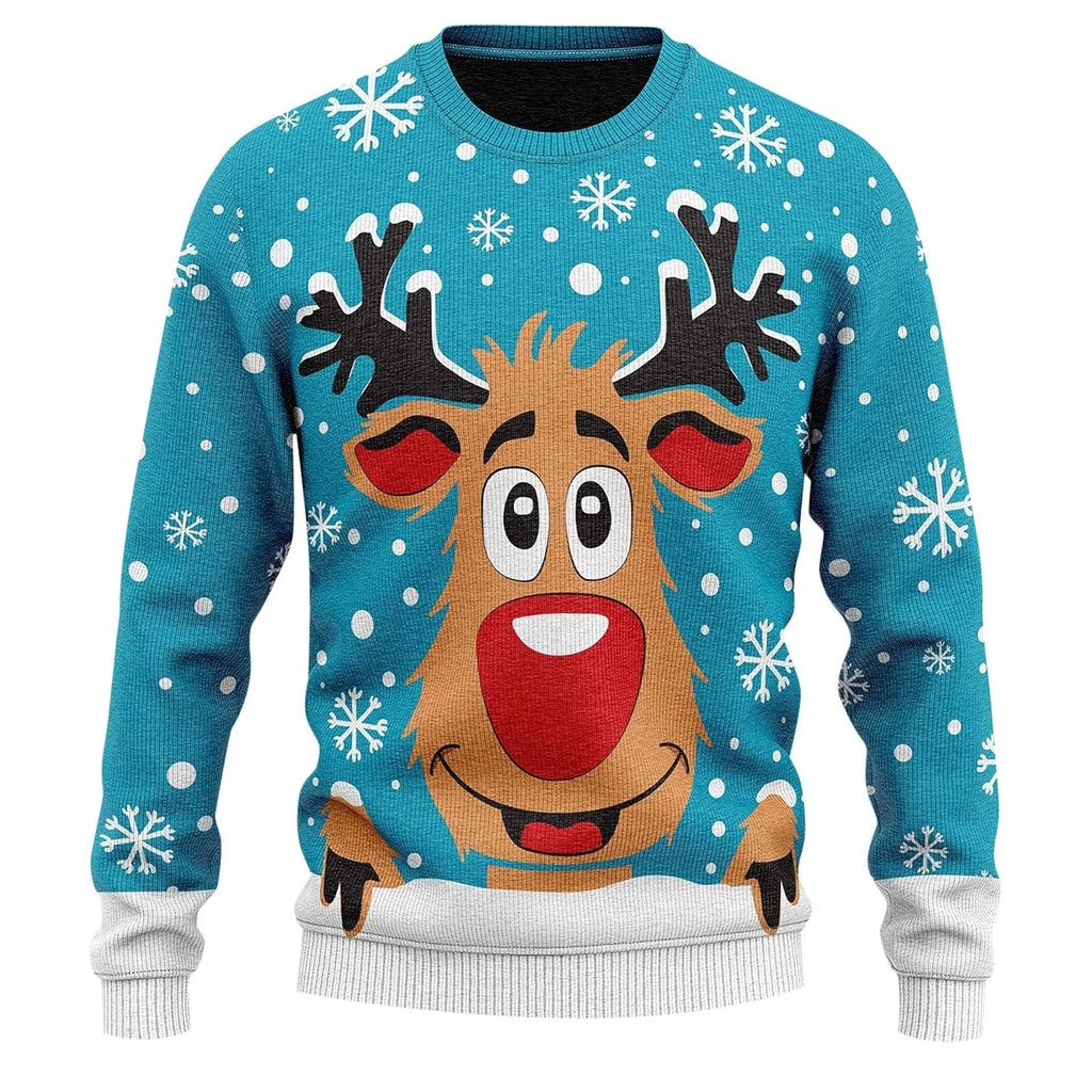 Ugly Christmas Sweater Men's Knitted Pullover Sweater Reindeer Print Round Neck Long Sleeve Pullover Top Fashion Christmas Gift