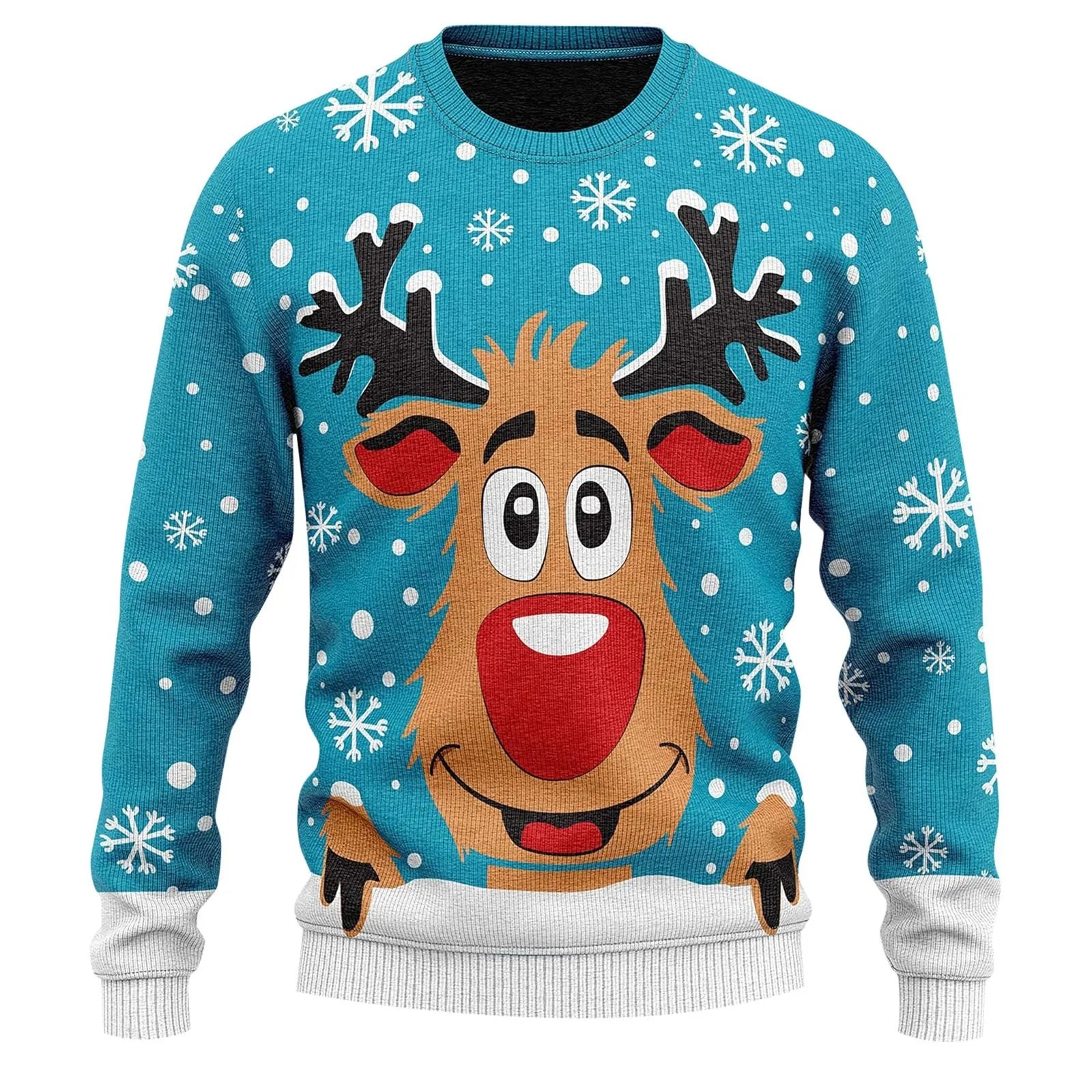 Ugly Christmas Sweater Men's Knitted Pullover Sweater Reindeer Print Round Neck Long Sleeve Pullover Top Fashion Christmas Gift