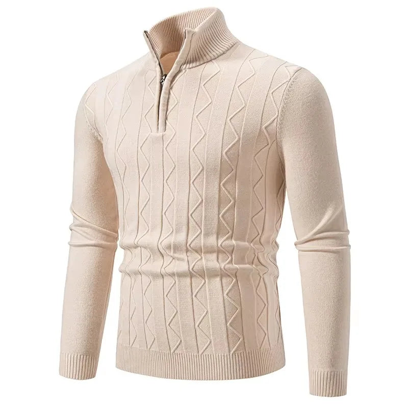 Men's Autumn Quarter Zip Pullover Sweater Knit Long Sleeve Casual Top Zipper Closure Turtleneck Polyester Acrylic