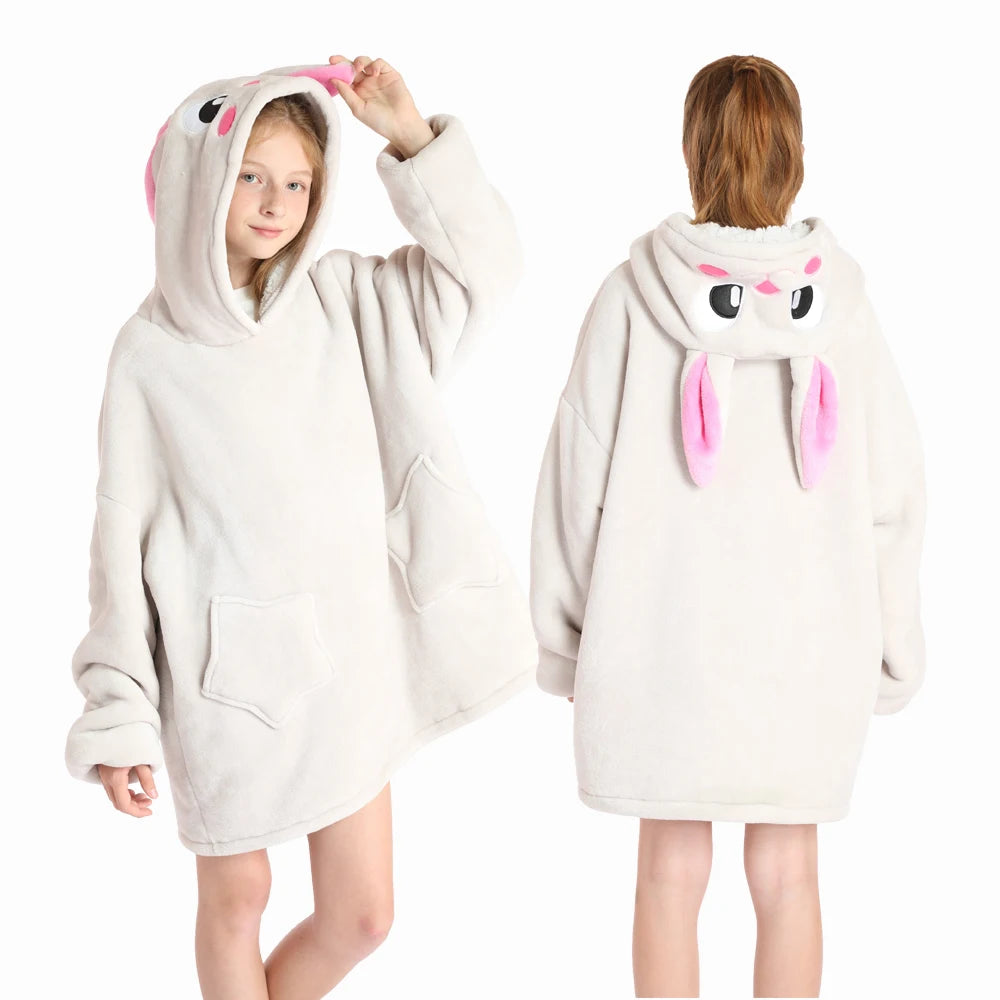 New Winter Oversized Hoodies for Girls Children Warm Soft Animal Cartoon Sweatshirts Girls Outwear Penguin Avocado Panda Hoodie