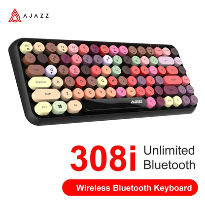 Ajazz 308I Wireless Keyboard 84 Keys Round Keycap Bluetooth Keyboard Portable 2.4GHz Numeric Keypad for Tablet Laptop Android