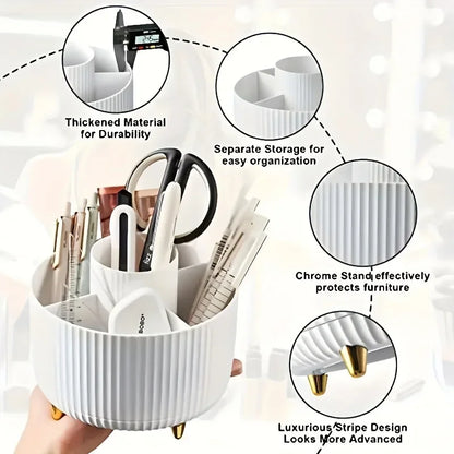 360° Rotating Makeup Organizer - 1pc Plastic Cosmetic Storage with 5 Compartments - Multi-Functional Holder for Brushes
