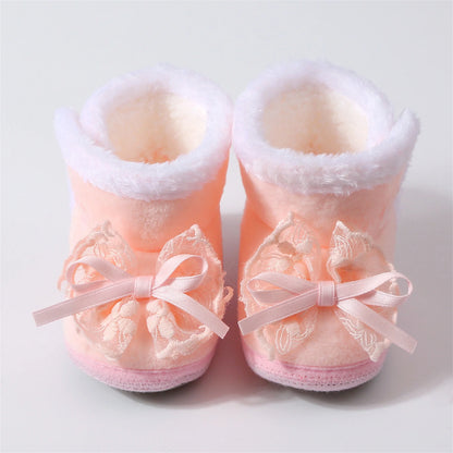 Cute Baby Girls Winter Boots Warm Faux Fur Lined Soft Sole Bowknot Non-slip First Walker Shoes for Toddler Girls