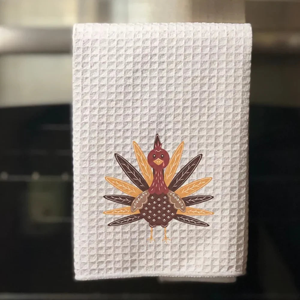 Happy Thanksgiving Waffle Tea Towel Pumpkins Turkey Autumn Dish Towel Fall Kitchen Home Decor New Year Housewarming Hostess Gift