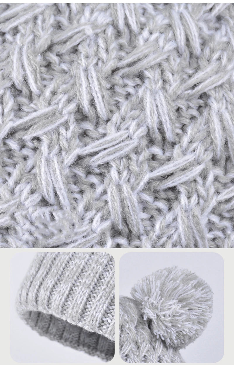 3Pcs Winter Kids Hat Set for Girls Boys Warm Knitted Children Beanie Scarf Gloves Fleece Lining Pompom Children Cap 4-10Y
