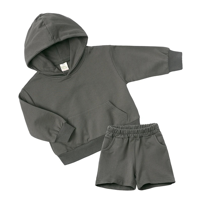 2025 New Winter Kids Boys Girls Clothes 2 Pieces Tracksuit Outfits Set Solid Top Sweatshirt+Elastic Joggers Shorts Causal Suit