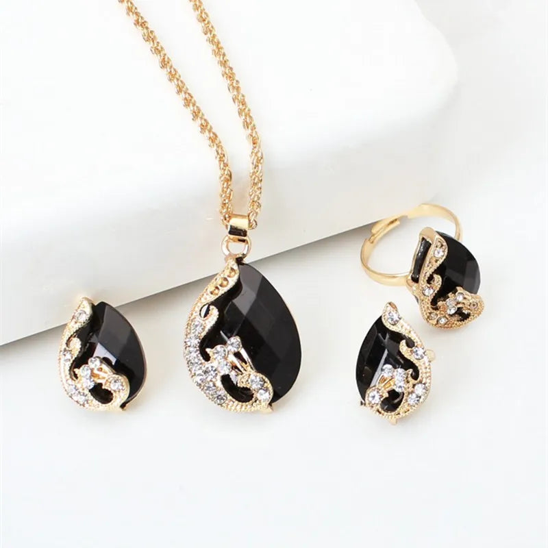 2025 Exquisite Jewelry Sets 5 Colors Crystal Earring/Necklace/Adjust Ring Noble Peacock Set Wedding Party Bijoux Accessories