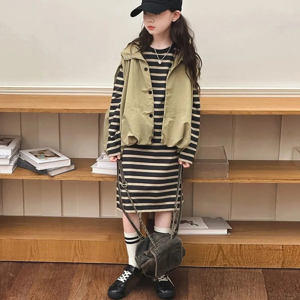 Two Pieces Set Y2K Children's Wear Suit Slim Fit Sweet Waistcoat Dress Suit Teens Autumn Summer Girls Clothes Set Kids