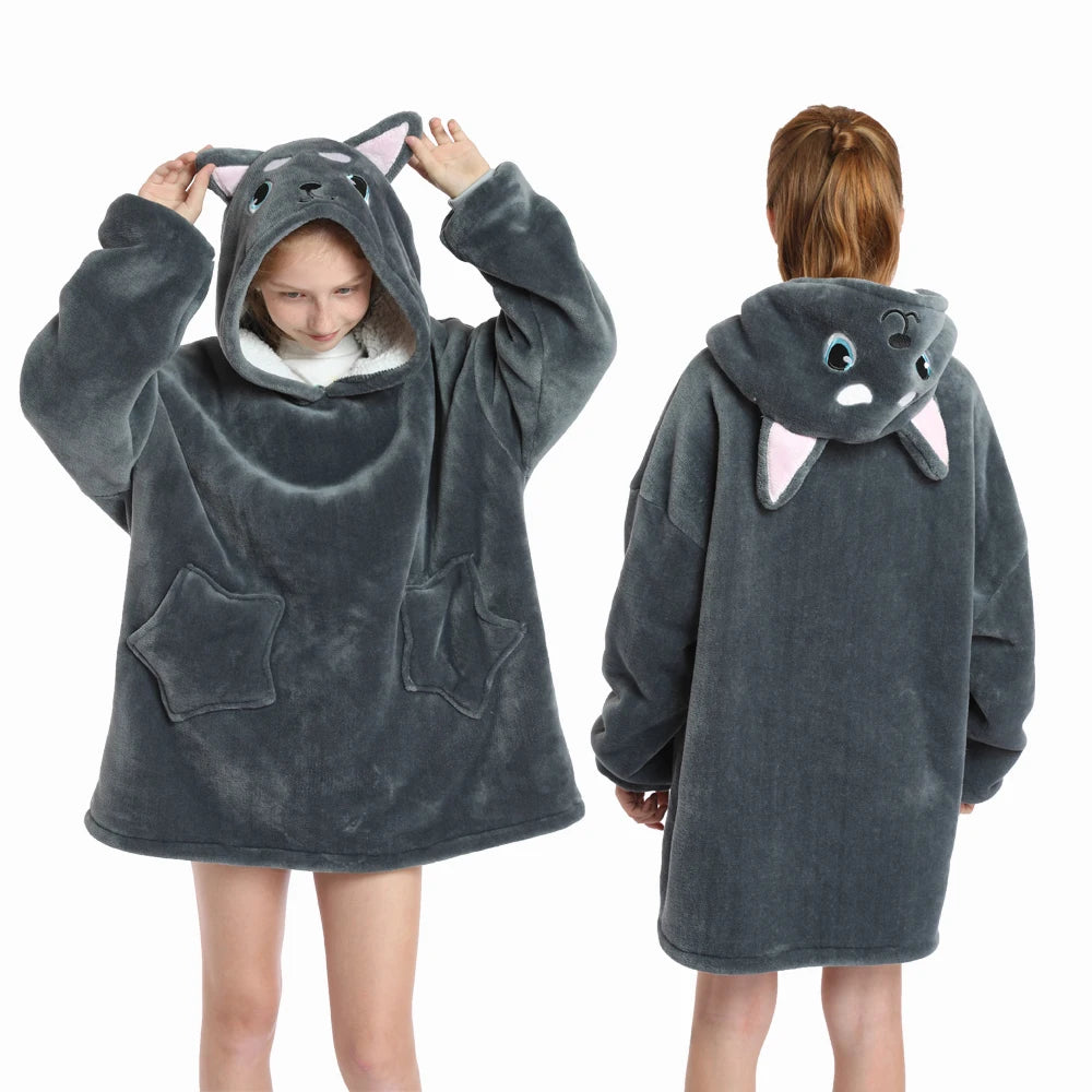 New Winter Oversized Hoodies for Girls Children Warm Soft Animal Cartoon Sweatshirts Girls Outwear Penguin Avocado Panda Hoodie