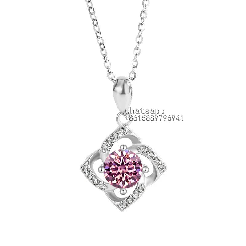 s925 sterling silver four-leaf clover necklace, silver pendant, Moissanite necklace, classic for women