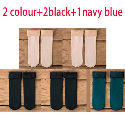 5 Pairs Of Women's Winter Thickened Warm Socks Set With Thickened Velvet Solid Wool Socks To Keep Out Cold And Snow Socks