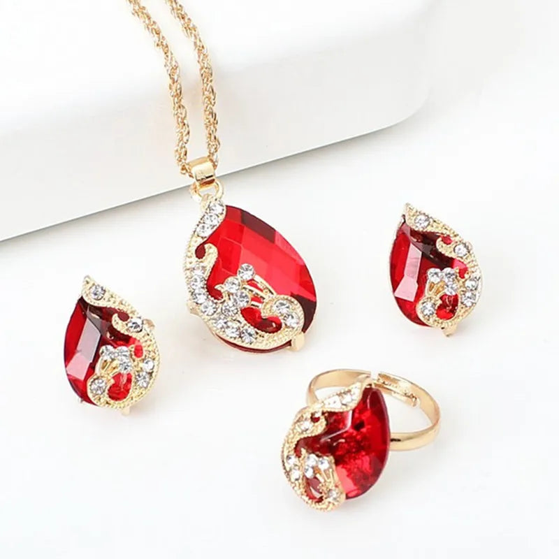 2025 Exquisite Jewelry Sets 5 Colors Crystal Earring/Necklace/Adjust Ring Noble Peacock Set Wedding Party Bijoux Accessories