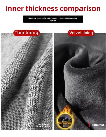 Men's Autumn/Winter Fleece-Lined and Thickened Sweatpants Versatile Casual Straight-Leg Pants Loose-Fitzip-Upocket Solid Color W