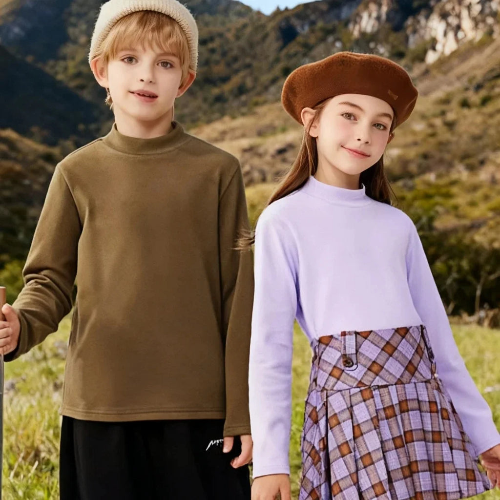 Kids High-necked Pullover Hoodies Autumn Winter Warm-keeping T-shirt Soft Comfortable Base T-shirt Boys Girls Windproof Hoodies