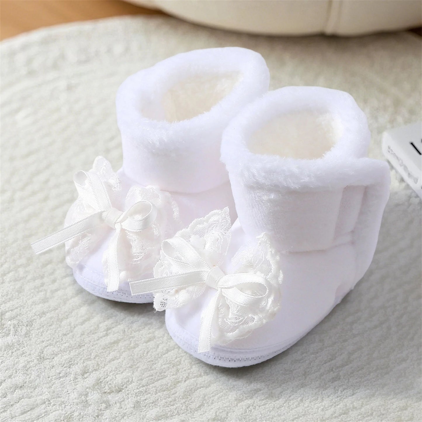 Cute Baby Girls Winter Boots Warm Faux Fur Lined Soft Sole Bowknot Non-slip First Walker Shoes for Toddler Girls
