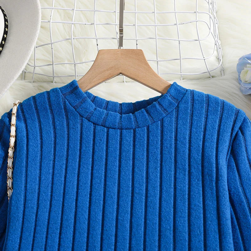 2 Pcs Kids Clothing Sets Outfits for Girls 2024 New Autumn Winter Children Fashion Knit Blue Long Sleeve Tops Flares Pant 7-14Y