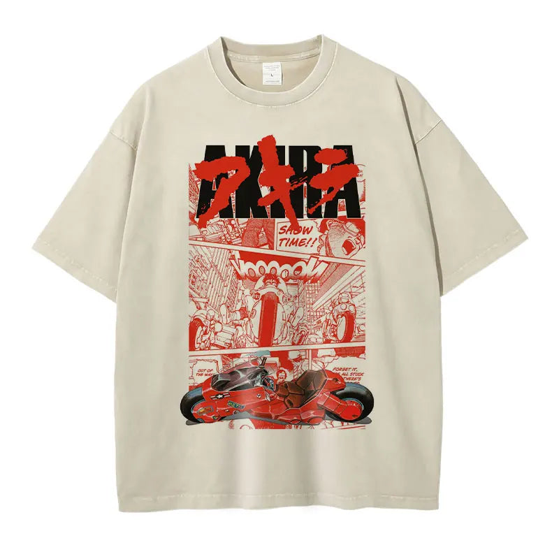 Anime Akira T-shirts Oversized Streetwear Vintage Washed Kaneda Shoutarou T Shirt Short Sleeve Retro Manga Tops Tees Men Cotton