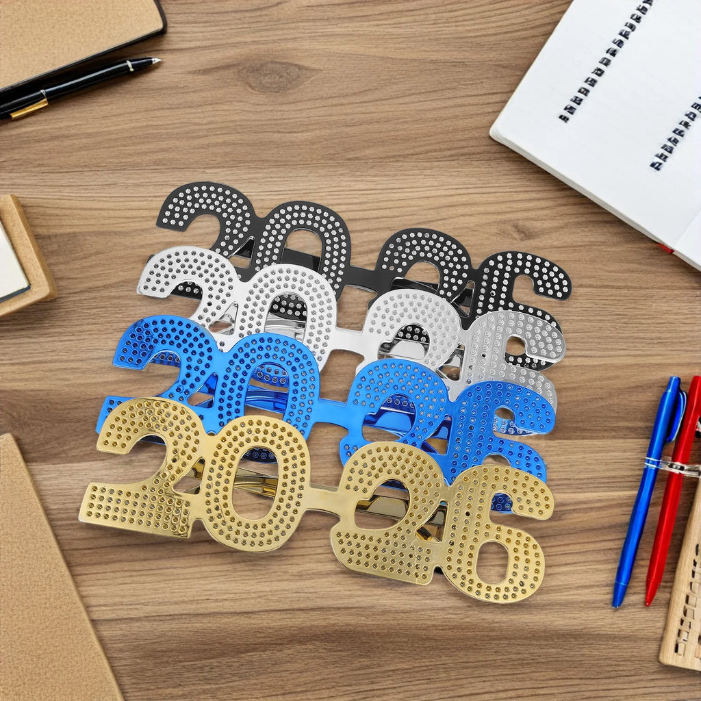 4Pcs 2026 Glitter Eyeglasses Number Party Glasses New Year Eve Photo Booth Props Fun Celebration Eyewear New Year Eve Glasses