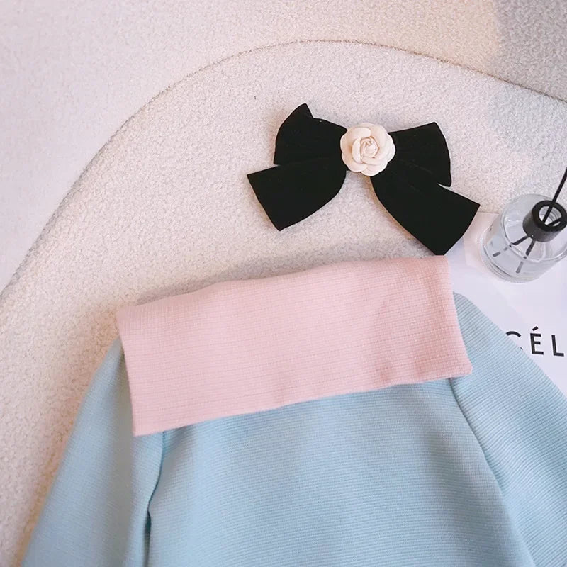 Kids 2Pcs Tweed Clothes Sets Girl Fashion Spring Winter Children Suits for 1-10Ys Elegant Sweet Outfit Kids Clothes