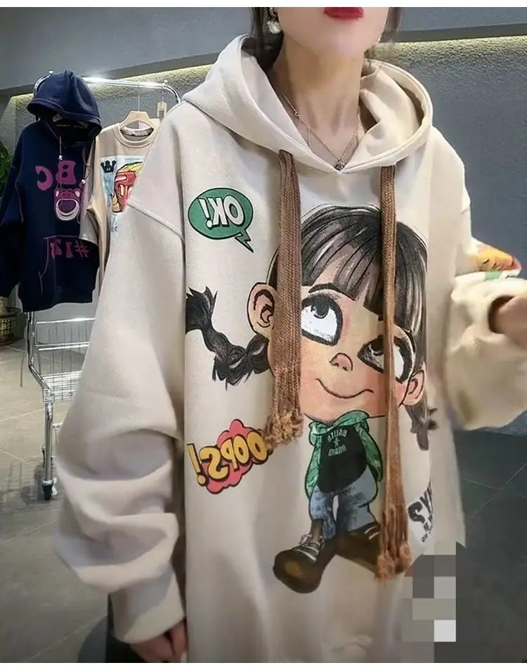 Hoody Extra Large 2025 New Medium To Long Size Cartoon Cute Girl Fleeces Hooded Women Hoodie Autumn Sweater Loose Top Sweatshirt