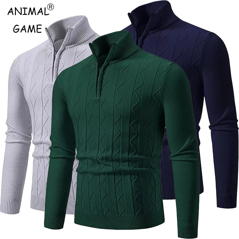 Men's Autumn Quarter Zip Pullover Sweater Knit Long Sleeve Casual Top Zipper Closure Turtleneck Polyester Acrylic