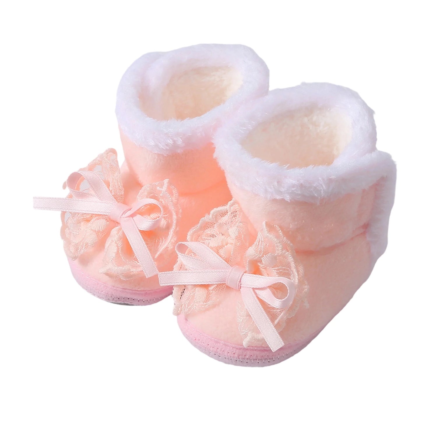 Cute Baby Girls Winter Boots Warm Faux Fur Lined Soft Sole Bowknot Non-slip First Walker Shoes for Toddler Girls