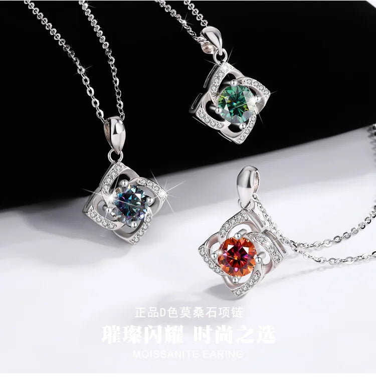 s925 sterling silver four-leaf clover necklace, silver pendant, Moissanite necklace, classic for women