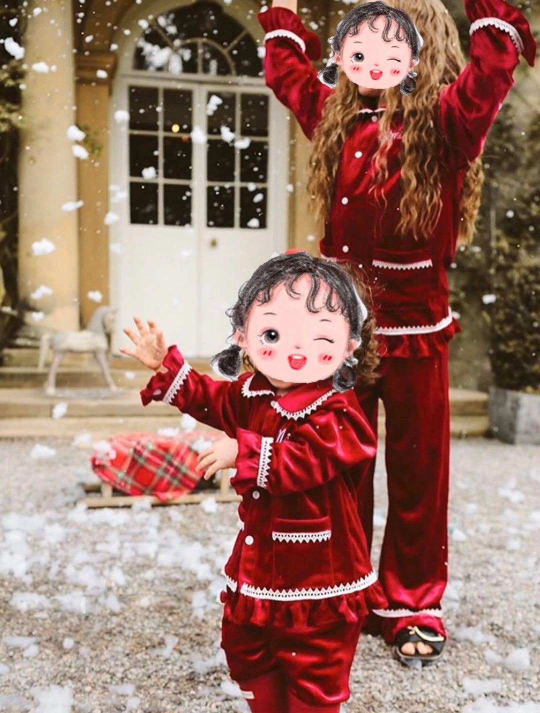 2025 winter family christmas matching outfits loungewear kids girls boys red velvet pyjamas fille cream white pjs set sleepwear