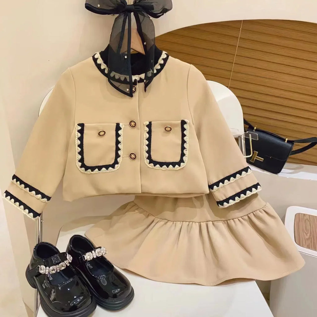 Kids 2Pcs Tweed Clothes Sets Girl Fashion Spring Winter Children Suits for 1-10Ys Elegant Sweet Outfit Kids Clothes