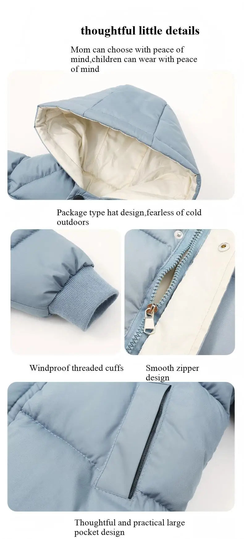 Winter Teen Boys Jacket -10℃ Thick Hooded Parka Warm down Cotton Snowsuit for 2-10Y Kids Fashionable Snow Gear