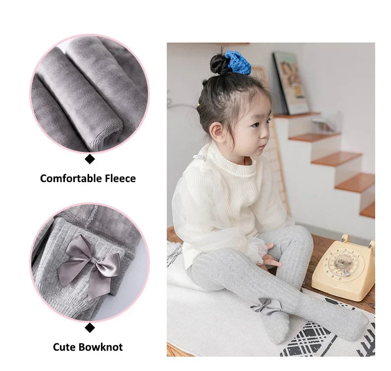 Winter Velvet Warm Tights For Girls Winter Cute Bowknot Cotton Children Pantyhose Newborn Toddler Baby Girls Tights 0 To 10 Yrs
