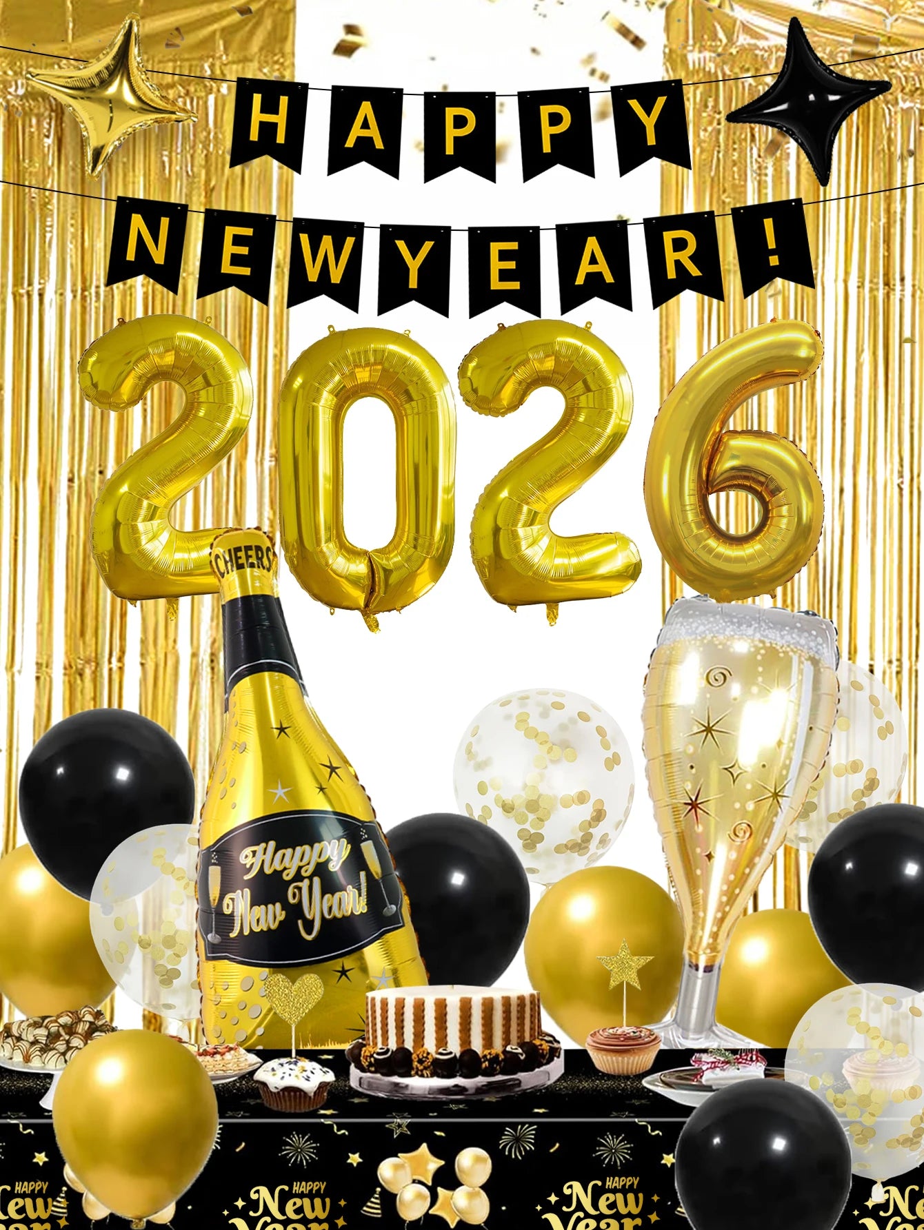 36PCS/Set 2026 New Year's Eve party balloon decorations, suitable for 2026 New Year's party, New Year's party decorations