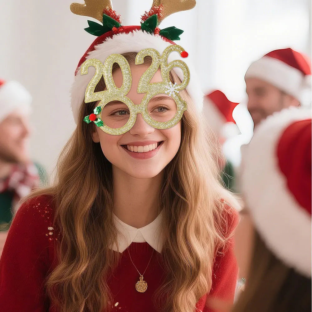 2026 Christmas Theme Digital Funny Glasses Party Decoration New Year Photo Frame Creative Eye Wear for Holiday Celebrations