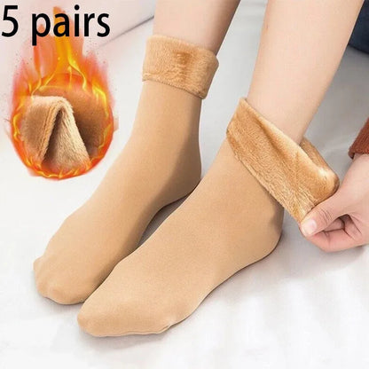 5 Pairs Of Women's Winter Thickened Warm Socks Set With Thickened Velvet Solid Wool Socks To Keep Out Cold And Snow Socks