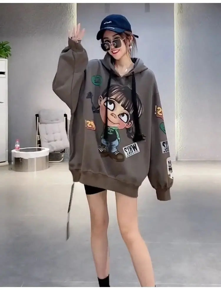 Hoody Extra Large 2025 New Medium To Long Size Cartoon Cute Girl Fleeces Hooded Women Hoodie Autumn Sweater Loose Top Sweatshirt