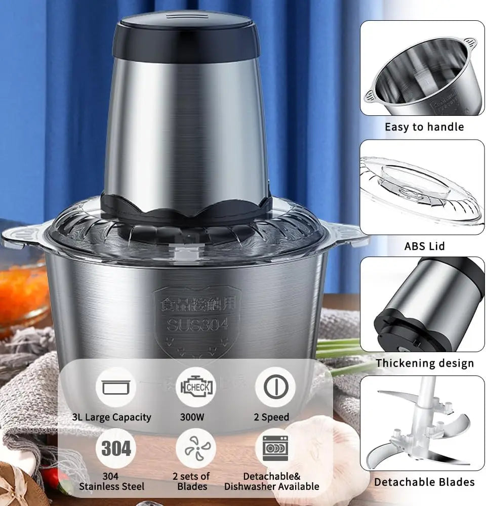 Household 304 Electric Meat Grinder Multi-functional High-power Four-blade Meat Filling Mixer Electric Food Processor