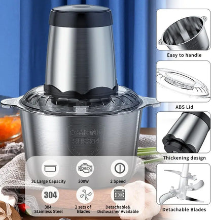 Household 304 Electric Meat Grinder Multi-functional High-power Four-blade Meat Filling Mixer Electric Food Processor