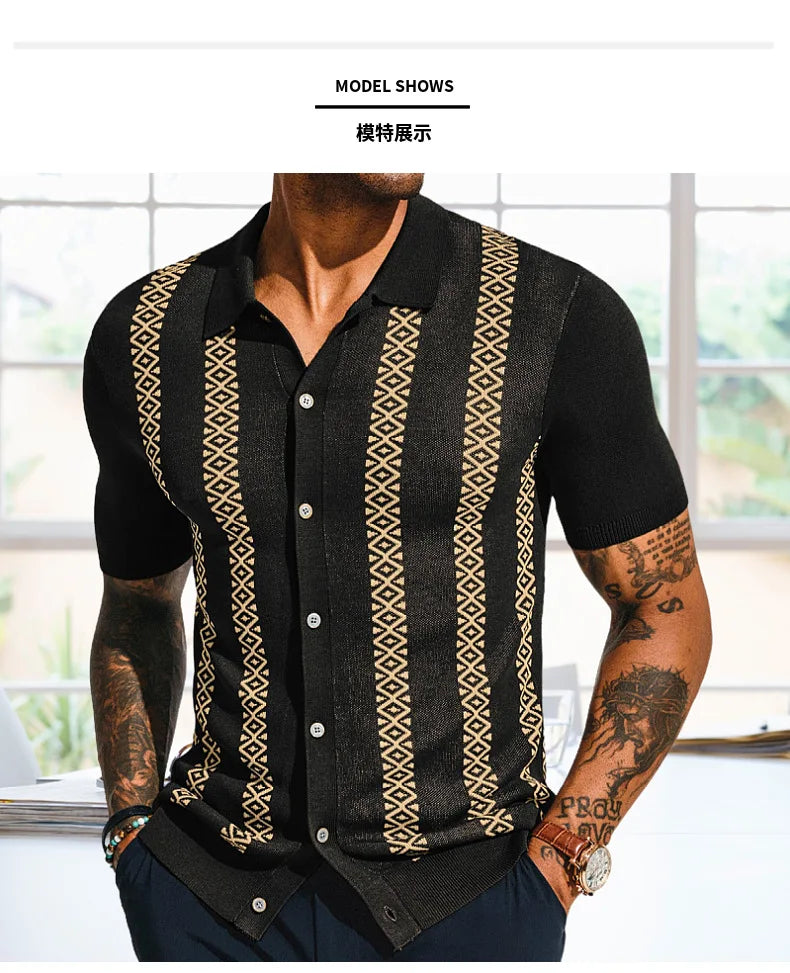 Men's Luxury Polo Shirt | High Quality Three-dimensional Tailoring Slim Temperament Men's Knit Shirt, Business Casual T-shirt